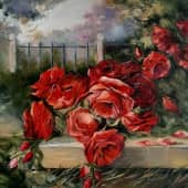 Красные Розы в саду.   Свободная копия картины взятой из интернета