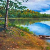 Осенний пейзаж с лодкой