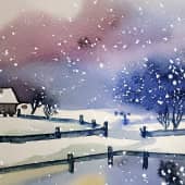 Картина "Домик, застрявший по окна в сугробе..."