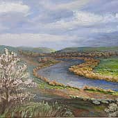 Весна. Абрикос цветет. Меандра (петля) реки Миус, пленарная живопись ZhNataly.  Отправились за город