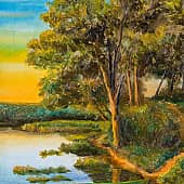 Вечерний пейзаж с лодкой