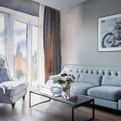 Акварельный эскиз и реализованный интерьер