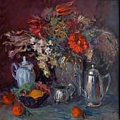 С букетом и кофейниками