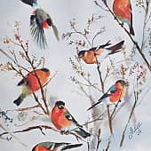 Снегири в зимнем саду