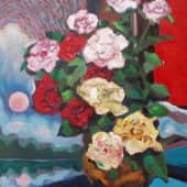 Букет у синего окна