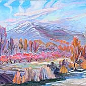 Весна. Горы. Персиковый сад. Графика на холсте ZhNataly