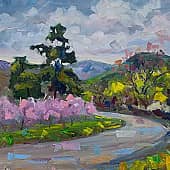 Сосны у дороги. Персики цветут. Пленэрная живопись ZhNataly