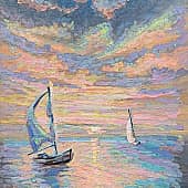 День и ночь. Две яхты на закате.  День. Проект "светофизика в живописи"  ZhNataly