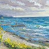 Лето. Море. Сурепка цветёт. Кучевка собирается. Пленэр ZhNataly