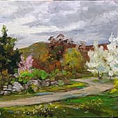 Груша цветет. Сад у дороги. Весна в предгорьях Кавказа. Пленэр ZhNataly