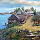 Деревня на берегу озера