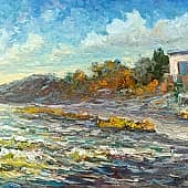 Домики у берега. Пленэр. Живопись ZhNataly.