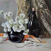 Одуванчики в чёрной вазе