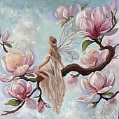 В саду больших цветущих магнолий