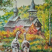 Гуси у церкви.