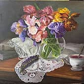 Ирисы с люпином (ИИ  и мои ирисы)