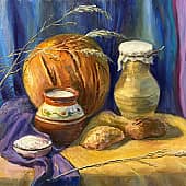 Натюрморт с хлебом и молоком