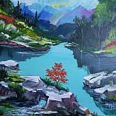 красный куст на камне