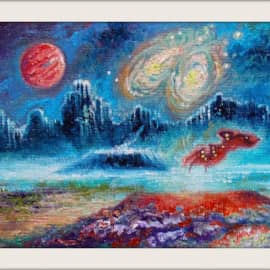 Космический пейзаж с двойной галактикой.