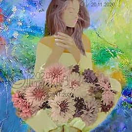 Женщина цветами. Яркие цвета.