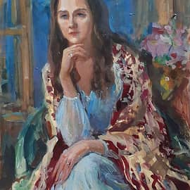 Девушка в пестрой шали ( Света Кирякова ). Двухсеансный этюд