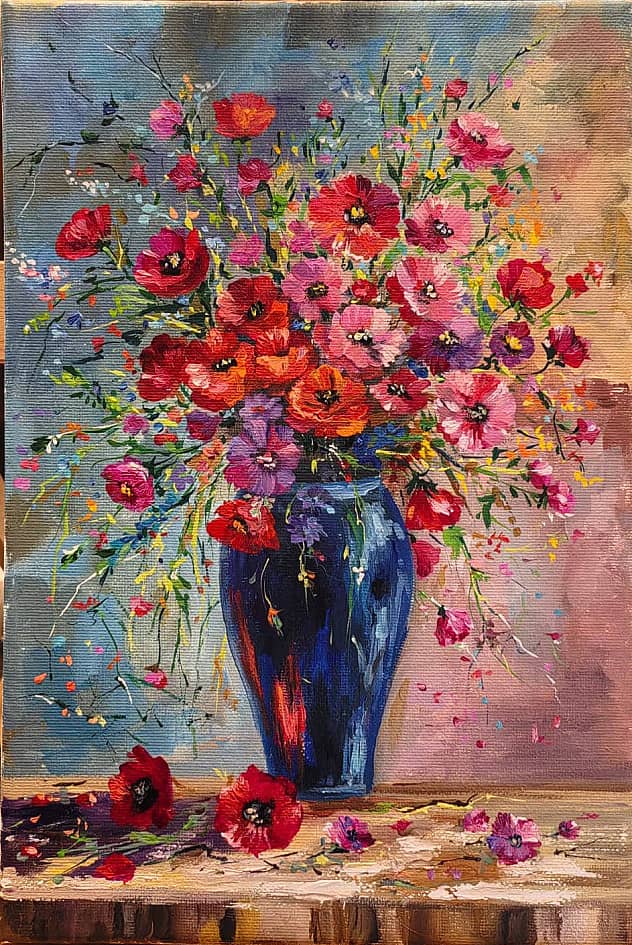 Букет в синей вазе