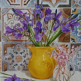 Ирисы в жёлтом кувшине
