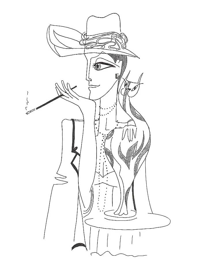 Курящая с кошкой