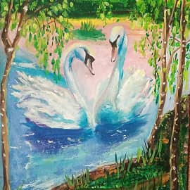 Лебеди на пруду