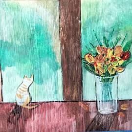 Цветы и котик