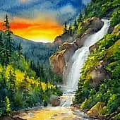 Картина "Вечер у лесного водопада" (1), художник Ольга Пелевина