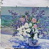 Жасмин и колокольчики у воды. Серия натюрморт под открытым небом. Пленэр ZhNataly (1), художник ZhNataly