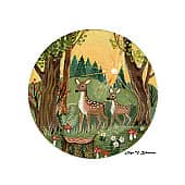 Оленики в вечернем лесу. Магнитик. 10 см.