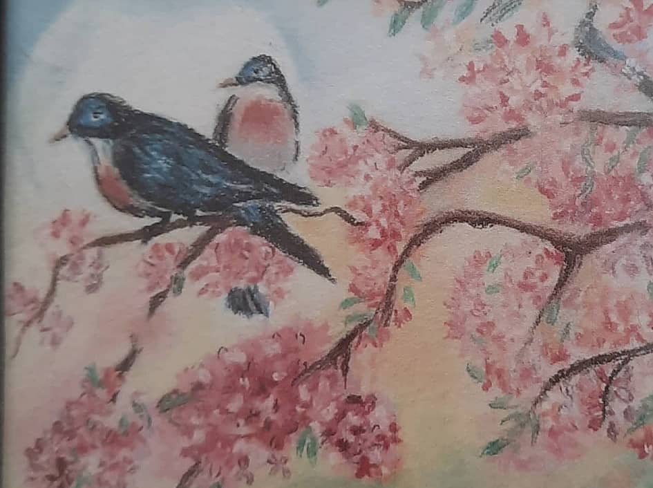 Птицы на цветущей ветке