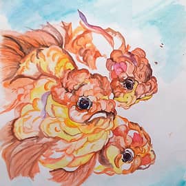 Акварельный аквариум. Золотые рыбки.