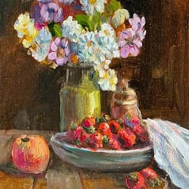 Натюрморт с цветами и фруктами