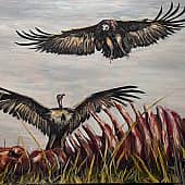 Грифы с добычей (написана для человека, который коллекционирует картины африканских животных)