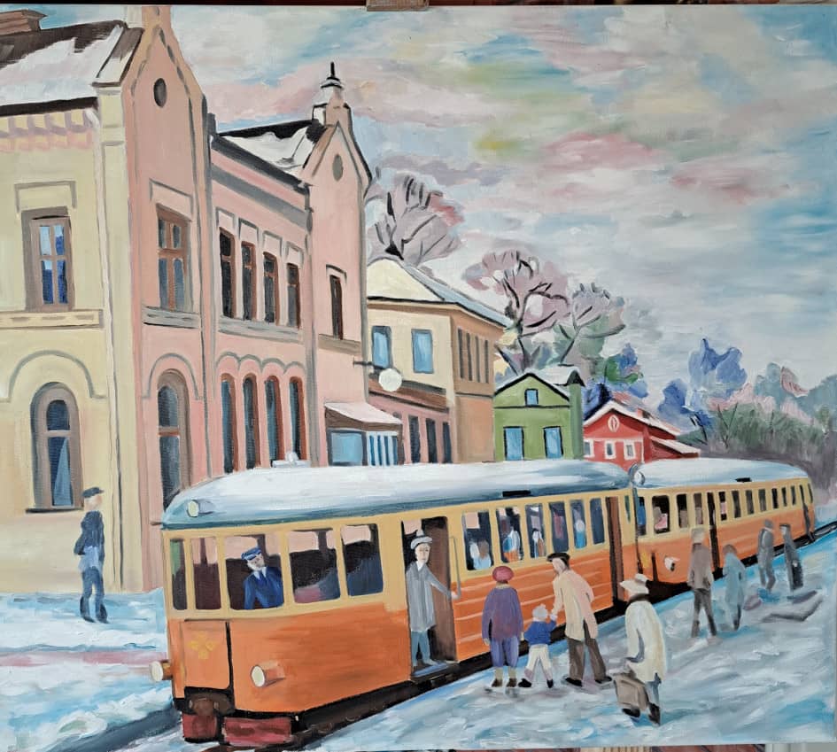 Картина «Старый трамвай 50х. Швеция» Холст, Масло 2022 г.