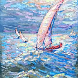 Регата. Серия Яхт-клуб. День и ночь. Проект светофизика в живописи ZhNataly, светящаяся