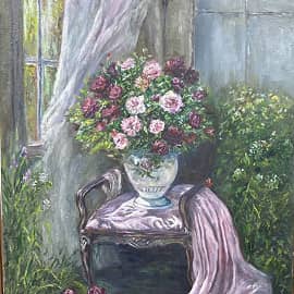 " Ах, этой розы аромат.." замазала старую картину ,второй этап -лесировки,  первый слой за 3 часа ,