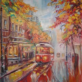 Трамвай.Осень в городе.