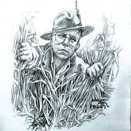 Автопортрет с блохой и клещём в камышах.