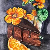 Шоколадный торт с настурциями и долькой апельсина