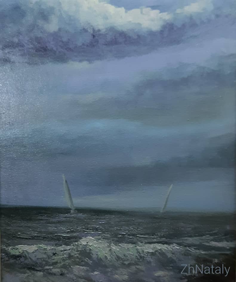 "Яхты в море", картина ZhNataly, пленэрная живопись, 50х40, холст масло