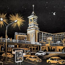 Ночной Красноярск. Часы на площади.