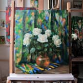 Розы на зелёном платке (1), художник Татьяна Чепкасова