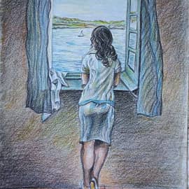 Девушка, стоящая у окна