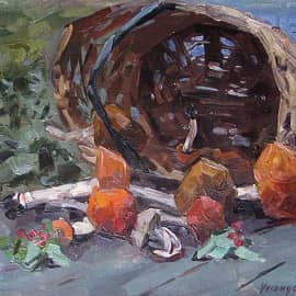 натюрморт корзинкой и грибами