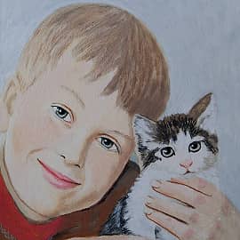 Портрет мальчика с котёнком