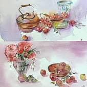 Диптих акварельный натюрморт Осенний